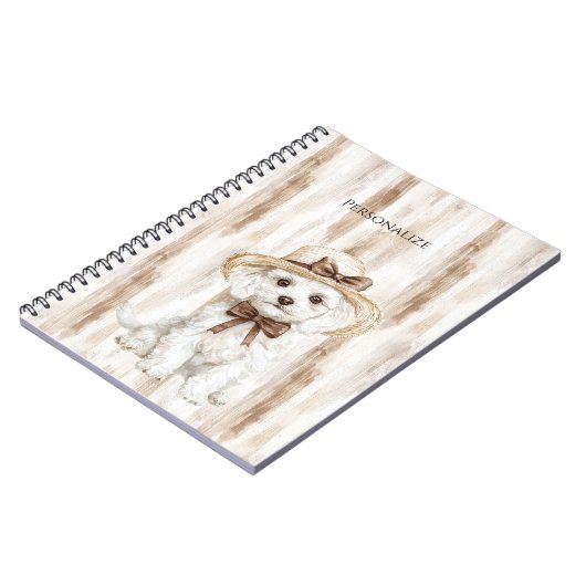 White Dog Hat with Bow ノートブック (左側)