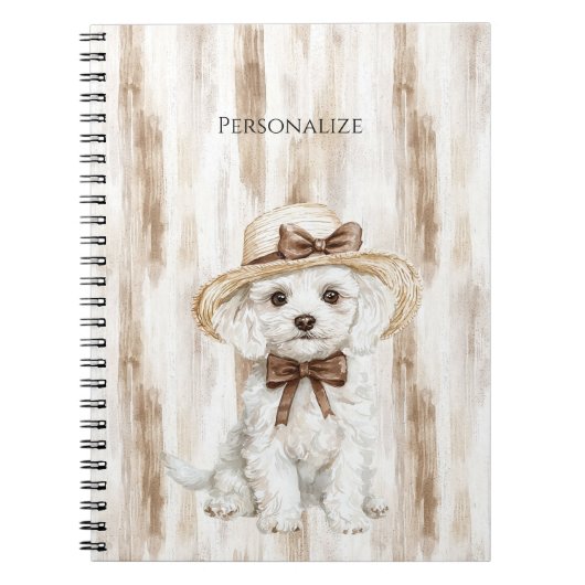 White Dog Hat with Bow ノートブック (正面)