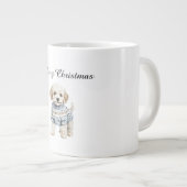 White Dog in Blue Sweater Christmas ジャンボコーヒーマグカップ (正面右)