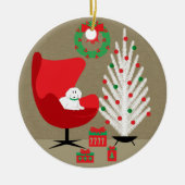 White Dog in Mid Century Christmas Room セラミックオーナメント (正面)