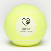 White Dog Name Tennis Ball 'toss, fetch, repeat' テニスボール (正面)