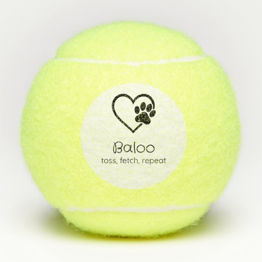 White Dog Name Tennis Ball 'toss, fetch, repeat' テニスボール (正面)