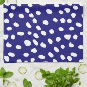 White Dots Dark Blue キッチンタオル (折り畳み)
