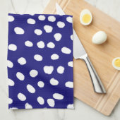 White Dots Dark Blue キッチンタオル (四つ折り)