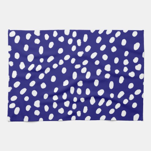 White Dots Dark Blue キッチンタオル (横)