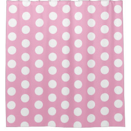 White Dotted Pink Curtain for Whimsical Cozy Decor シャワーカーテン