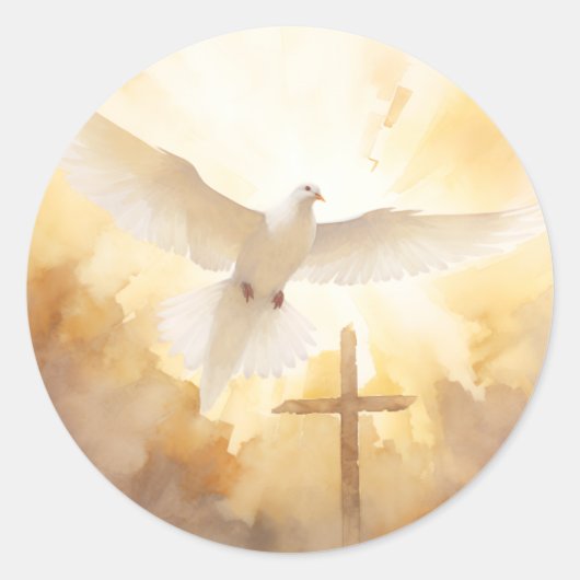 White Dove Bird Cross Crucifix Christian Art  ラウンドシール (正面)