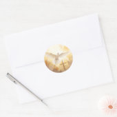 White Dove Bird Cross Crucifix Christian Art  ラウンドシール (封筒)