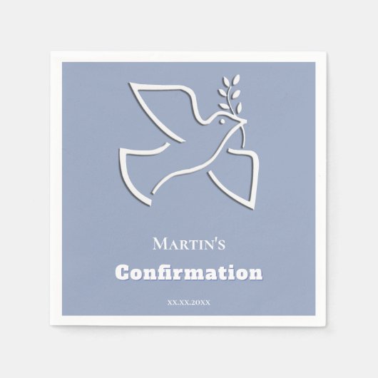 white dove blue background Confirmation  スタンダードカクテルナプキン (正面)