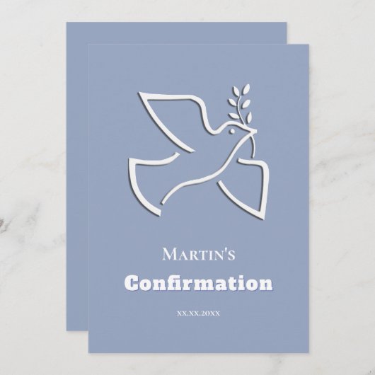 white dove blue background Confirmation  招待状 (正面/裏面)