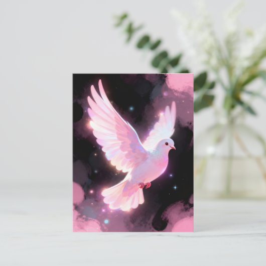 White Dove Ethereal Love Pink Clouds Celestial ポストカード (スタンド正面)