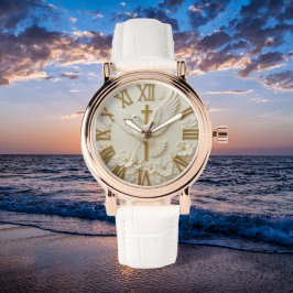 White dove golden cross religious faith Christian  腕時計