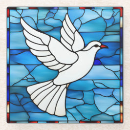 White Dove on Stained Glass ガラスコースター