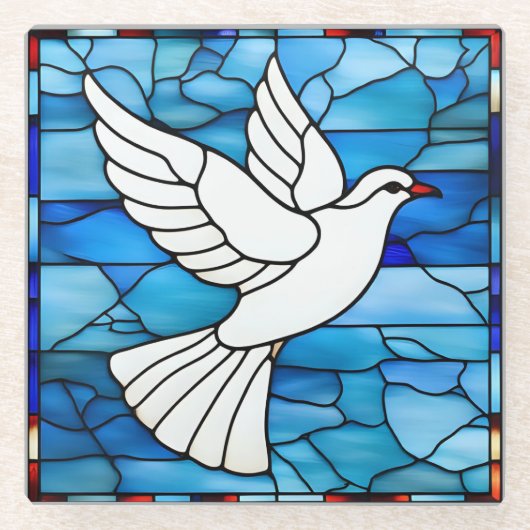 White Dove on Stained Glass ガラスコースター (正面)