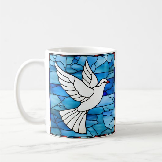 White Dove on Stained Glass コーヒーマグカップ (左)
