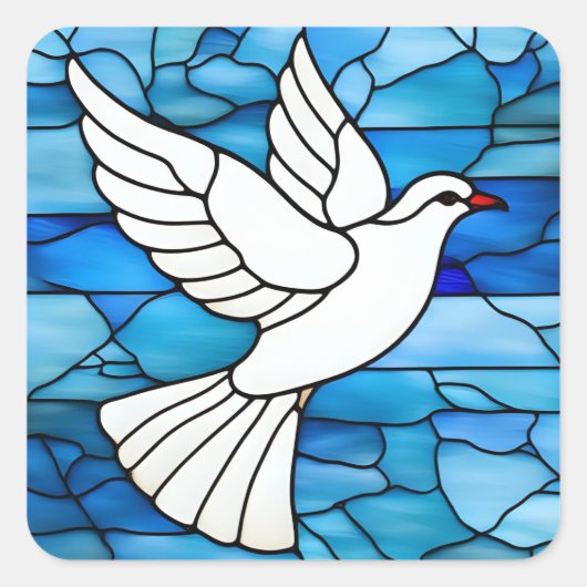 White Dove on Stained Glass スクエアシール (正面)