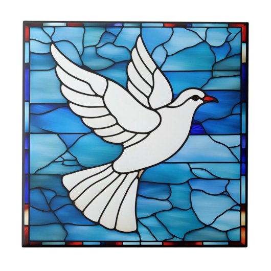 White Dove on Stained Glass タイル (正面)