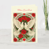 White Doves and Red Roses Art Nouveau カード (正面)