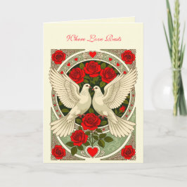 White Doves and Red Roses Art Nouveau カード