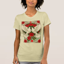 White Doves and Red Roses Art Nouveau