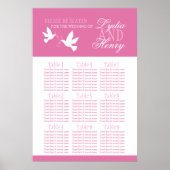 White doves pink wedding seating table plan 1-9 ポスター (正面)