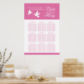 White doves pink wedding seating table plan 1-9 ポスター (キッチン)