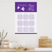 white doves purple wedding seating table plan 1-9 ポスター (キッチン)