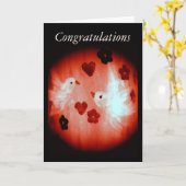 White Doves Red Hearts Love Birds カード (黄色い花)