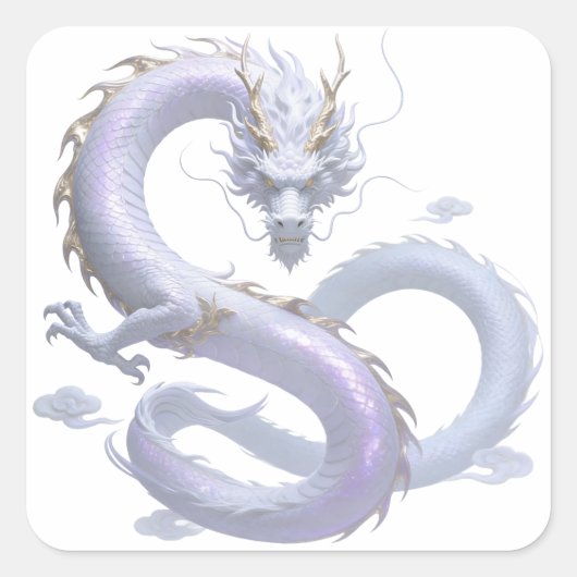 White Dragon Art | 神話上のファンタジーな美意識 | Or スクエアシール (正面)