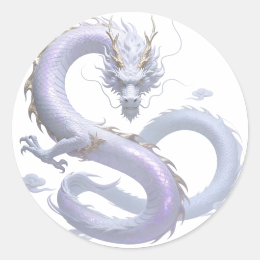 White Dragon Art | 神話上のファンタジーな美意識 | Or ラウンドシール (正面)