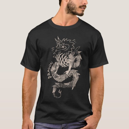 White Dragon Sketch Graphic Design Tシャツ (正面)