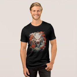 White Dragon Spirit with Crimson Peonies トライブレンドＴシャツ