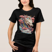 White Dragon with Blossoms Fantasy Art トライブレンドＴシャツ (正面)