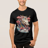White Dragon with Blossoms Fantasy Art トライブレンドＴシャツ (正面)