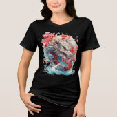 White Dragon with Waves and Sakura トライブレンドＴシャツ (正面)