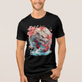 White Dragon with Waves and Sakura トライブレンドＴシャツ (正面)