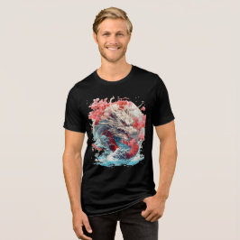 White Dragon with Waves and Sakura トライブレンドＴシャツ