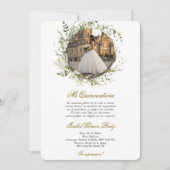 White dress Quinceanera with picture in Spanish 招待状 (正面)