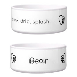 White 'drink drip splash' Dog Name Bowl ボウル