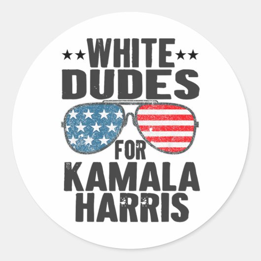White Dudes For Kamala Harris Sungles Usa ラウンドシール (正面)