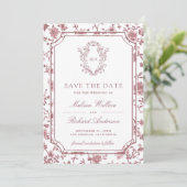 White Dusty Rose Chinoiserie Crest Photo Wedding セーブザデート (スタンド正面)
