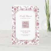White Dusty Rose Chinoiserie Crest QR Code Wedding 招待状 (裏面)