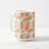 WHITE EASTER BUNNY RABBITS AND ORANGE CARROTS コーヒーマグカップ (正面左)