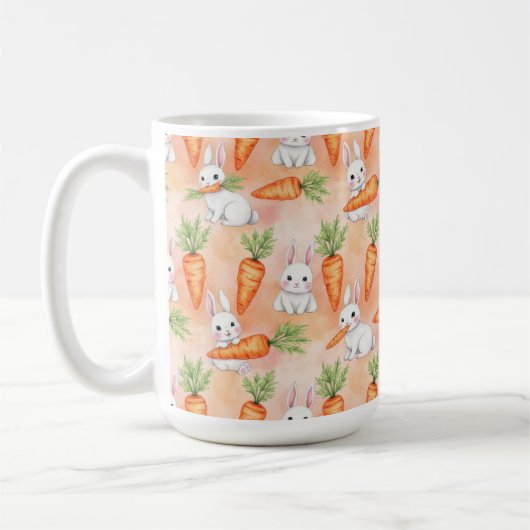 WHITE EASTER BUNNY RABBITS AND ORANGE CARROTS コーヒーマグカップ (左)