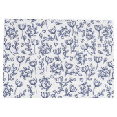 White Easter Gift Bag with Blue Floral Pattern ラージペーパーバッグ (裏面)