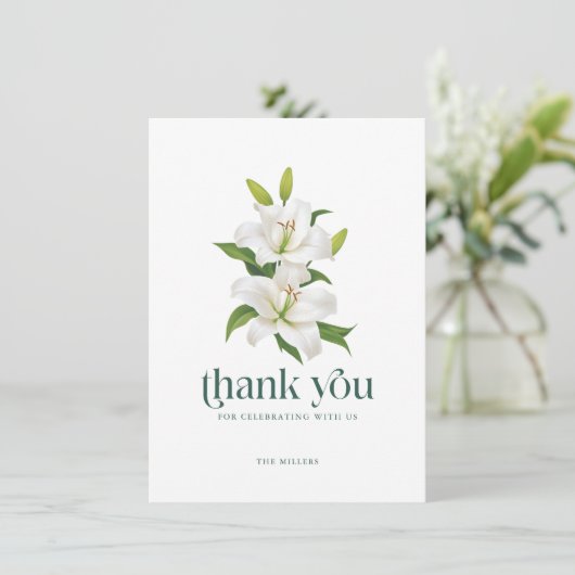 White Easter Lily Retro Typography サンキューカード (スタンド正面)