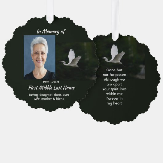  White Egret Bird Memorial Keepsake  オーナメントカード (正面/裏面)