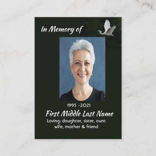 White Egret Bird Memorial Keepsake  名刺 (正面)