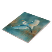 White Egret in Flight Watercolor タイル (側面)