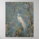 White Egret Wisteria Chinoiserie Poster ポスター (正面)